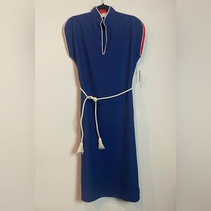 Vintage 70s Navy Blue Caron Chicago pullover dress with red and white details